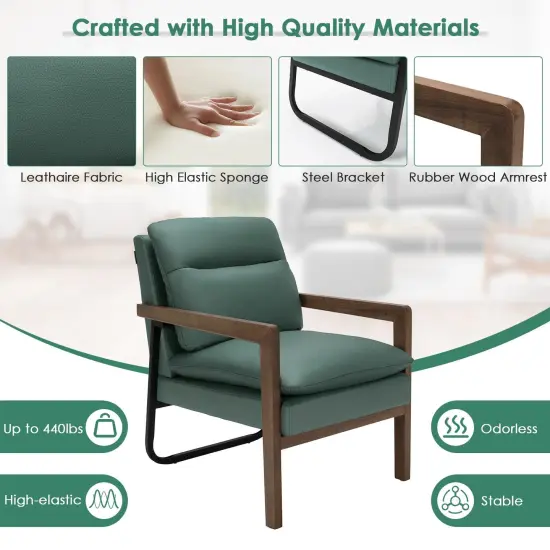 Single Sofa Chair with Extra-Thick Padded Backrest and Seat Cushion Green {4}