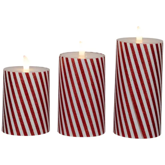 Northlight LED Flickering Flameless Candy Cane Striped Christmas Wax Pillar Candles - 6" - Set of 3 Red {1}
