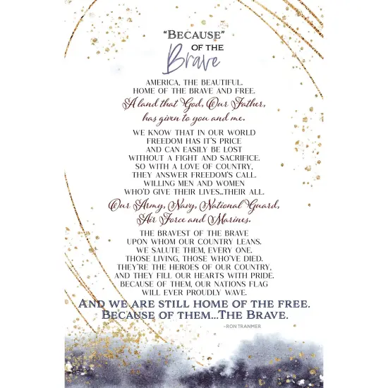 Dexsa Because Of The Brave Inspirational Wood Plaque 6 inches x 9 inches {1}