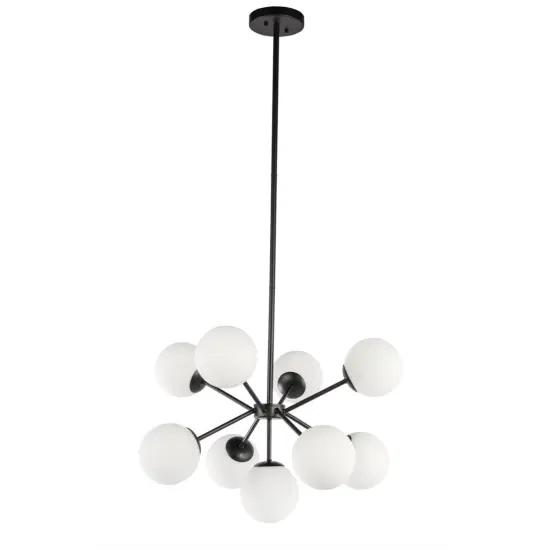 Jupiter 9 light Black and Frosted White glass pendant {3}