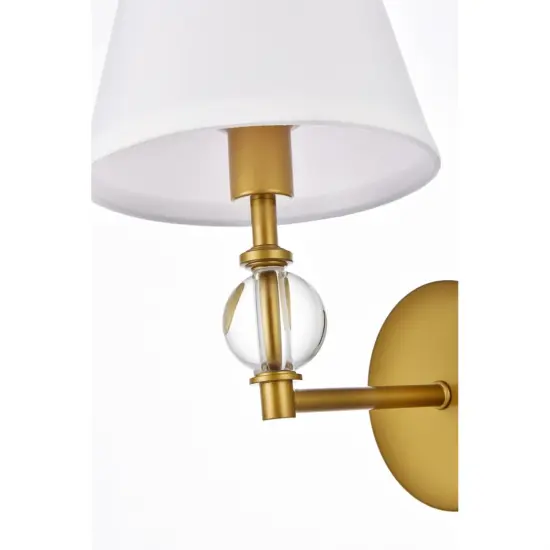 Bethany 1 light bath sconce in brass with white fabric shade {5}