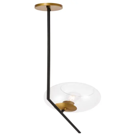 Ryland 1 light Black and Brass and Clear glass pendant {6}