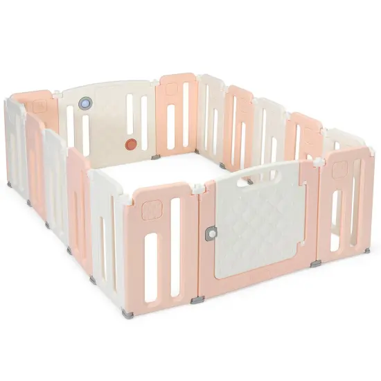 16 Panels Baby Safety Playpen with Drawing Board Pink {2}