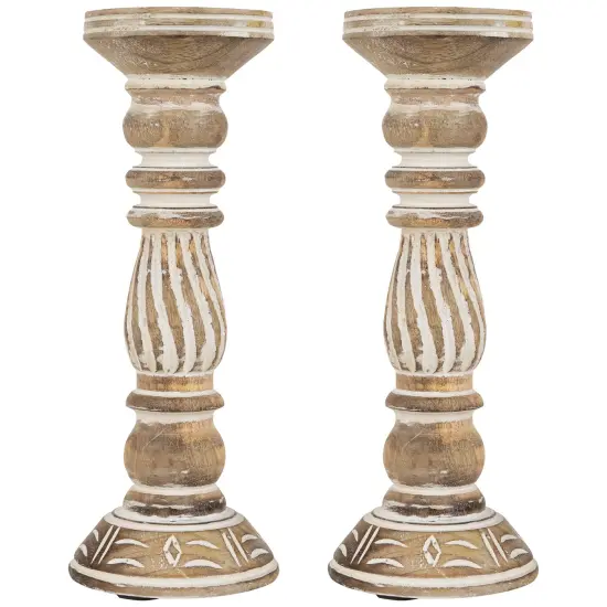 Northlight Set of 2 Brown Etched Antique Style Pillar Candle Holders 12" {1}