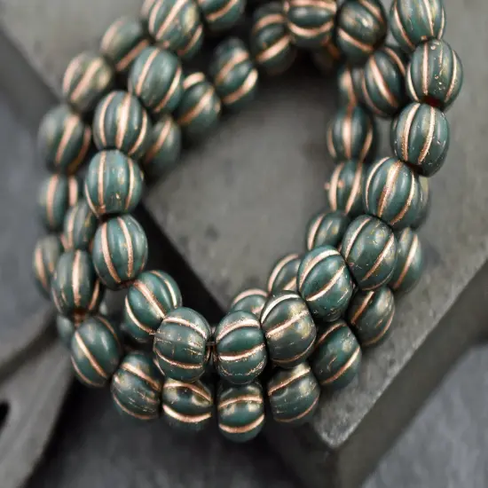 Gold Washed Bronzed Dark Blue Green Large Hole Melon Beads -- Choose Your Size {4}