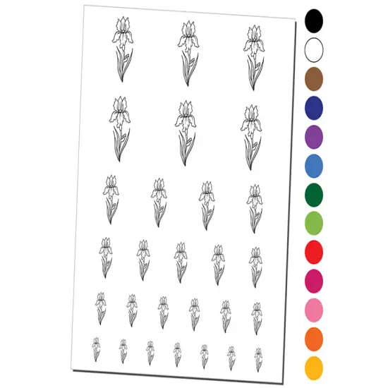 Hand Drawn Violet Iris Flower Temporary Tattoo Water Resistant Fake Body Art Set Collection Dark Green {1}