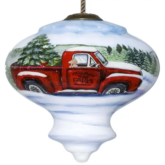 Christmas Tree Farm Hand Painted Glass Hanging Ornament {1}