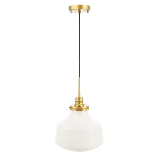 Lyle 1 light Brass and frosted white glass pendant {3}