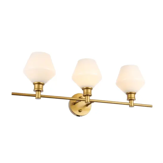 Gene 3 light Brass and Frosted white glass Wall sconce {4}