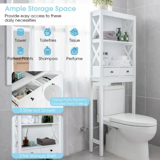 Toilet Space Saver Bathroom Organizer Storage Shelf with Drawers {6}