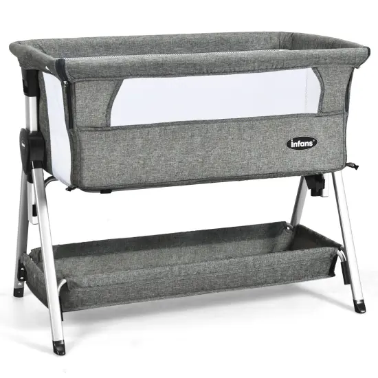 Adjustable Baby Bedside Crib with Large Storage Dark Grey {2}