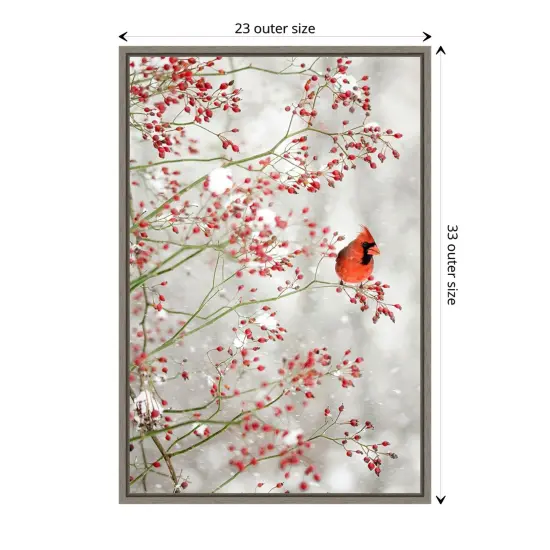 Red Cardinal and Red Berries by Carrie Ann Grippo-pike Canvas Art Framed {3}