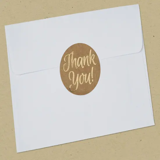 Great Papers! Seals, Self-Adhesive, Gold Foil Thank You on Kraft, 1.57" Diameter, 250 Seals/Roll {3}