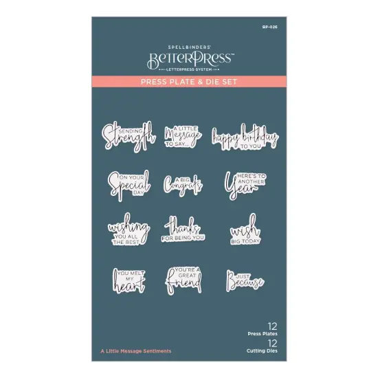 Spellbinders BetterPress Letterpress Press Plates & Dies Set-A Little Message 12/Plates & 12/Dies {1}
