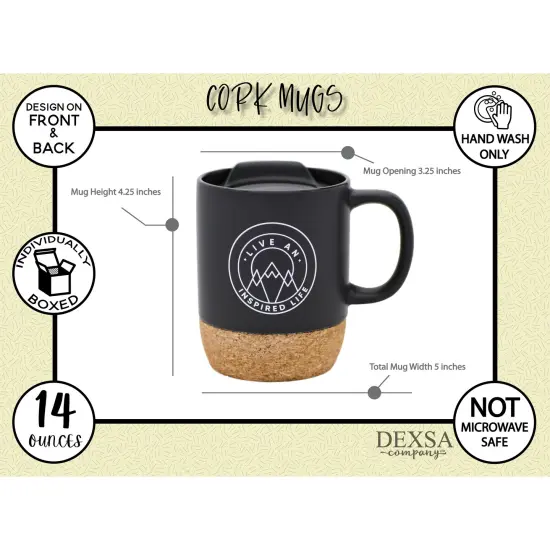 Dexsa Live An Ispired Life Designer Cork Bottom Mug with Lid - 14 oz {5}
