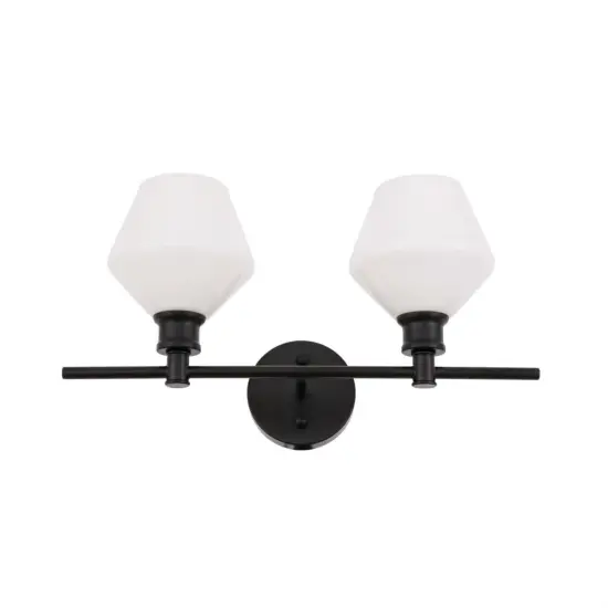Gene 2 light Black and Frosted white glass Wall sconce {5}