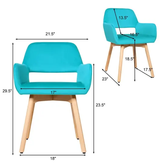 Set of 2 Modern Accent Armchairs with Ergonomic Backrests and Solid Wood Legs Blue {4}