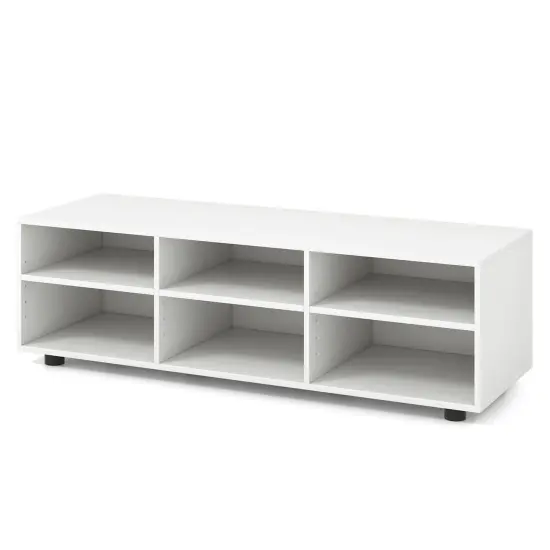 Wood TV Stand for TVs up to 55 Inches with 6 Storage Cubbies-White {2}