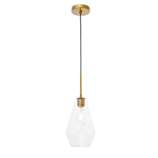 Gene 1 light Brass and Clear glass pendant {1}