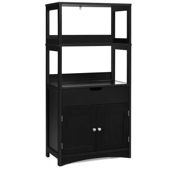 Bathroom Storage Cabinet with Drawer and Open Shelf and 2-Door Cabinet Black {1}