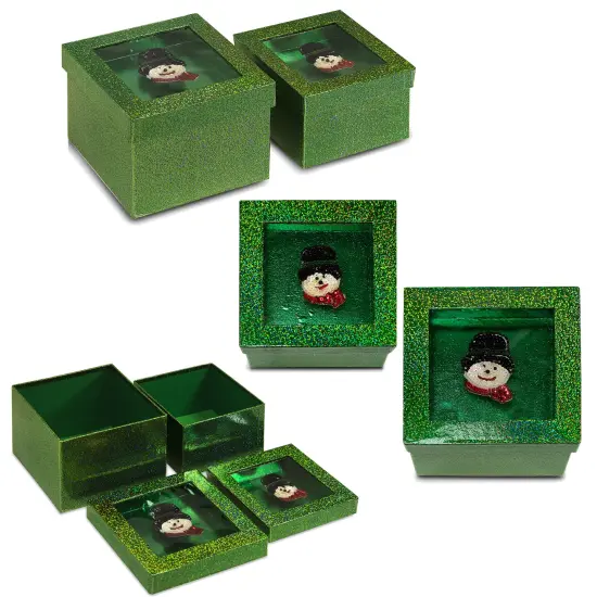 Value Pack of 3 Hologram Gift Box Set w/ Decorative Snowman Sequin Applique {1}