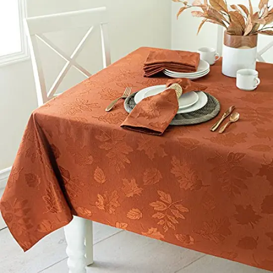 Harvest Legacy Damask Fabric Table Cloth Fall, Harvest, and Thanksgiving Tablecloth (Rust/Burnt Orange, 52" x 52" Square) {1}
