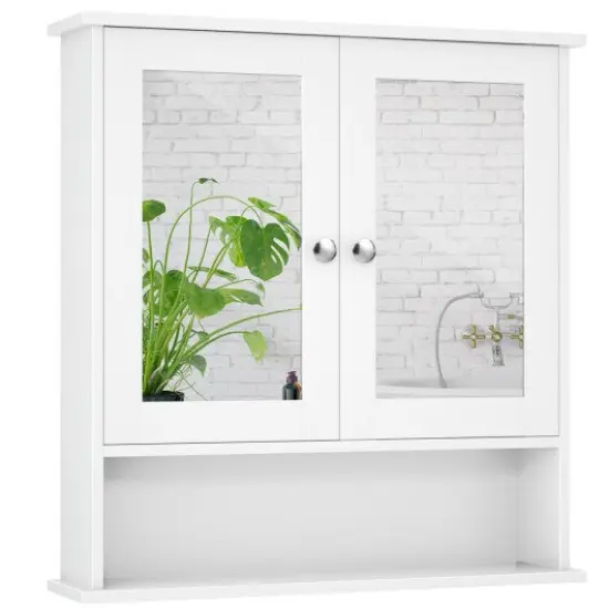 Bathroom Wall Cabinet with Double Mirror Doors {3}