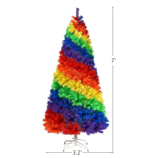 7 Feet Artificial Hinged Traditional Christmas Tree with Metal Stand {4}