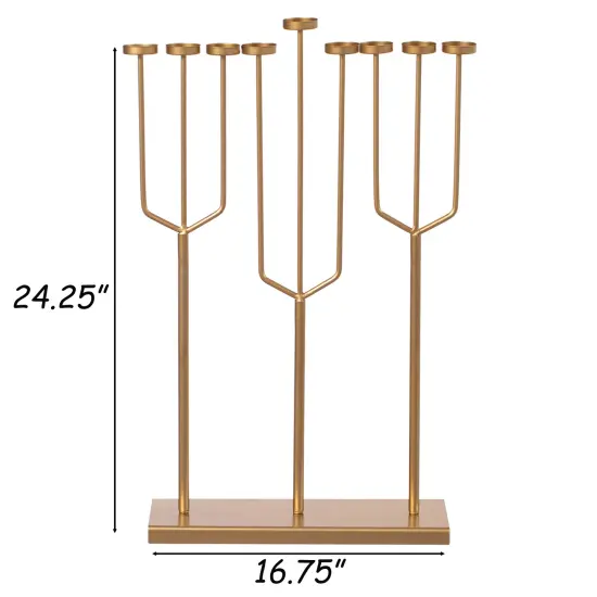 Modern Design Hanukkah Menorah Exceptional presentational piece, 9 Branch Tea Light Candle Holders Gold {6}