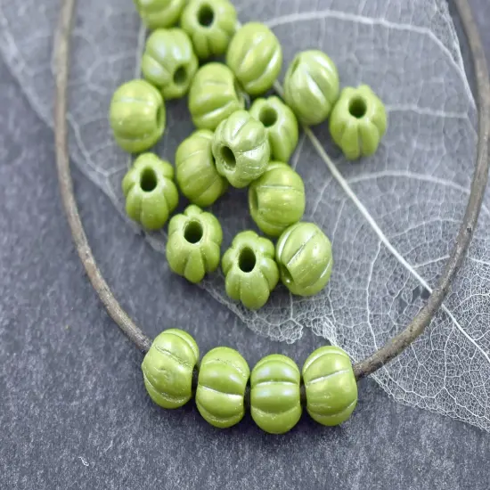 Opaque Avocado Green AB Large Hole Melon Beads -- Choose Your Size {4}