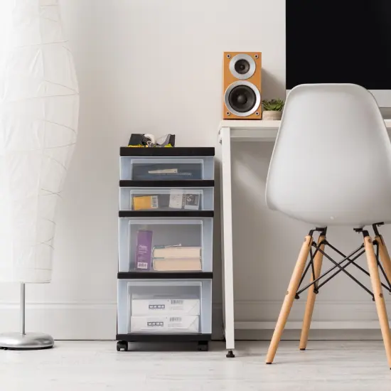 IRIS USA 4 Drawer Rolling Storage Cart with Organizer Top, Black/White/Gray {2}