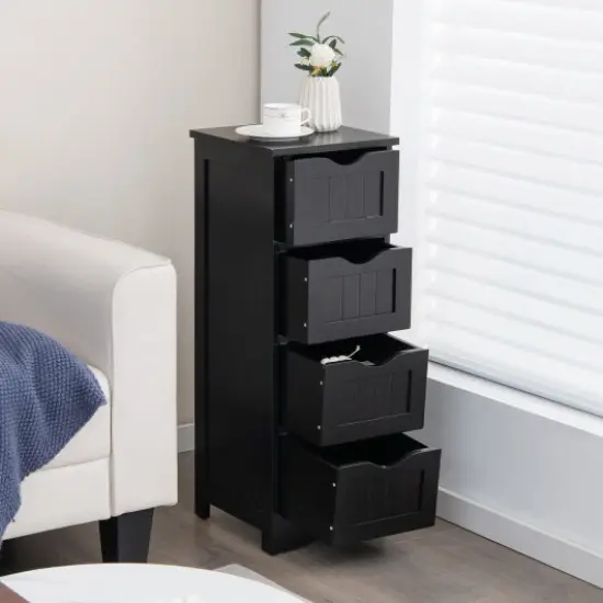4-Drawer Freestanding Floor Cabinet with Anti-Toppling Device Black {2}