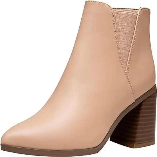 Vepose Women's 9631 Chunky Heel Ankle Boots Beige Size 11 {1}