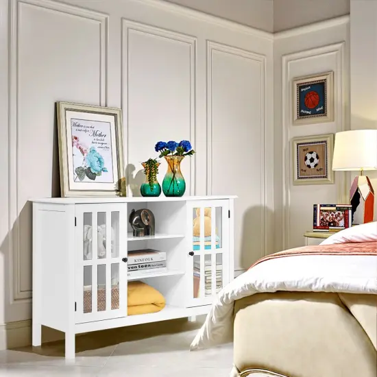 Wooden TV Stand Console Cabinet for 50 Inch TV White {6}