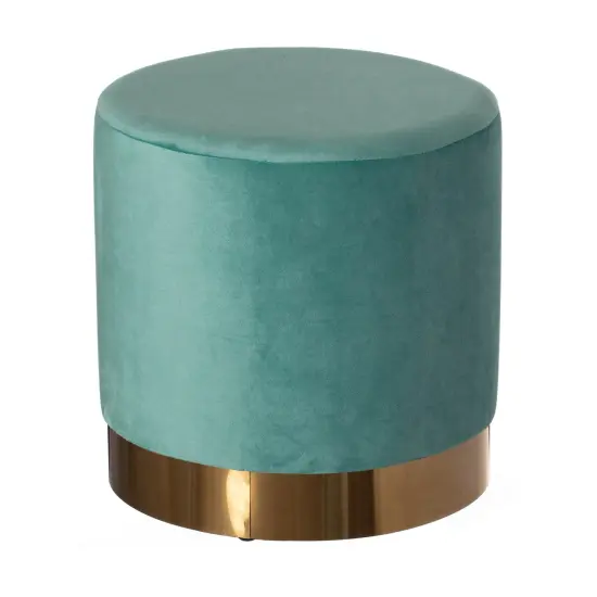Modern Round Velvet Fabric Standard Ottoman Stool with Gold Base Teal blue {5}