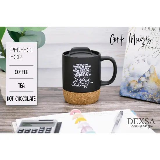 Dexsa Sisters In Heart Designer Cork Bottom Mug with Lid - 14 oz {2}