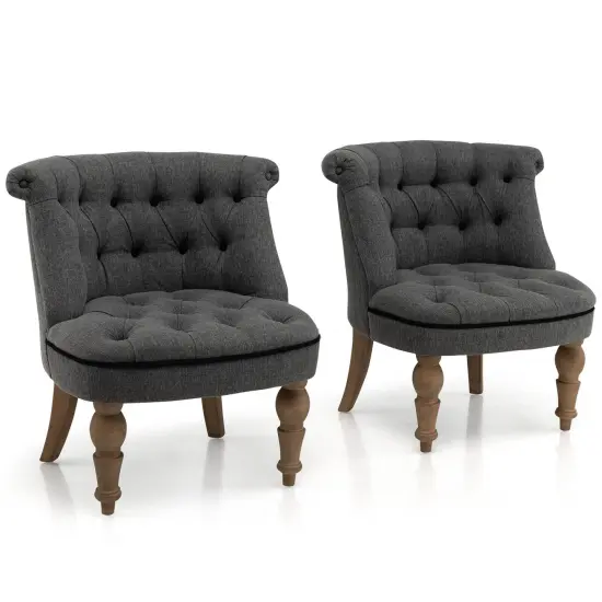 Set of 2 Upholstered Armless Slipper Chairs with Beech Wood Legs-Grey {6}