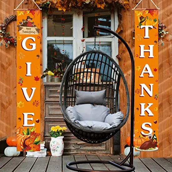 Thanksgiving Decorations GIVE THANKS Banner Porch Door Sign Autumn Fall Welcome Banner For Indoor Outdoor Wall Thanksgiving Decorations For Home {6}
