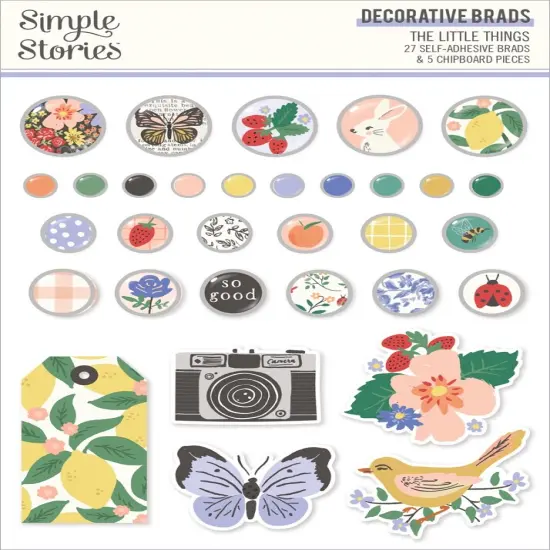 The Little Things Decorative Brads-27 Brads, 5 Chipboard {1}