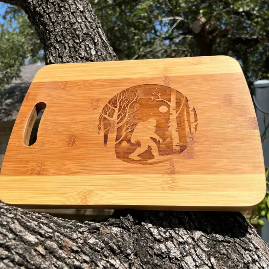Winter Sasquatch Cutting Board 14''x9.5''x.5'' Bamboo Bigfoot {5}