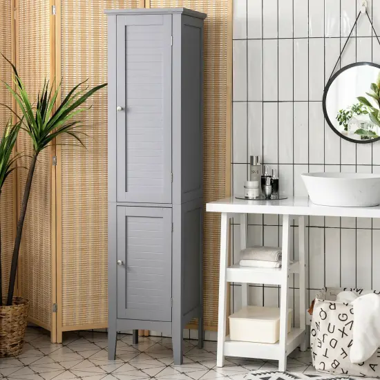 Freestanding Bathroom Storage Cabinet for Kitchen and Living Room Grey {2}