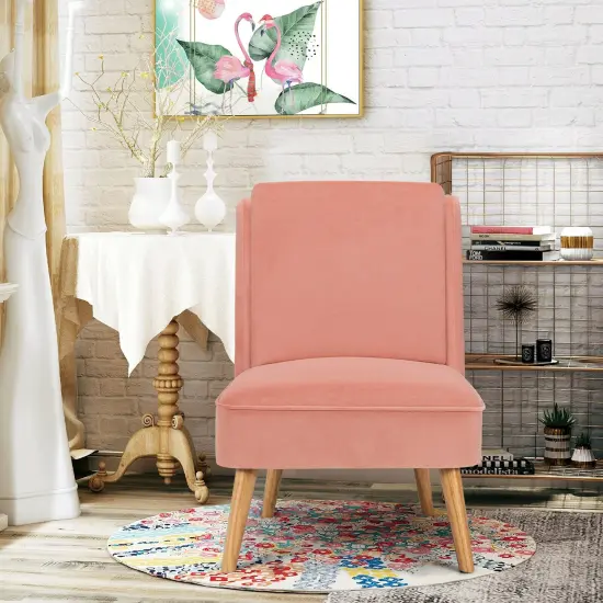 Velvet Accent Chair with Rubber Wood Legs and Ergonomic Backrest Perfect for Any Room Pink {5}