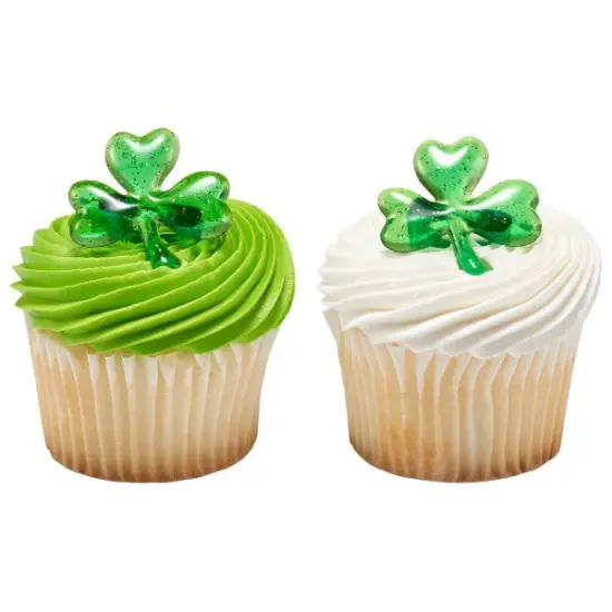 Shamrock Puffy Glitter Cupcake Rings, 12ct {1}