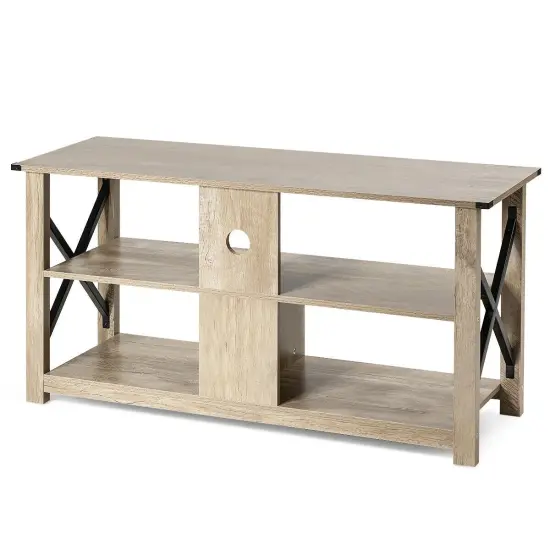 Modern Farmhouse TV Stand Entertainment Center for TV's up to 55-Inch with Open Shelves Grey {1}