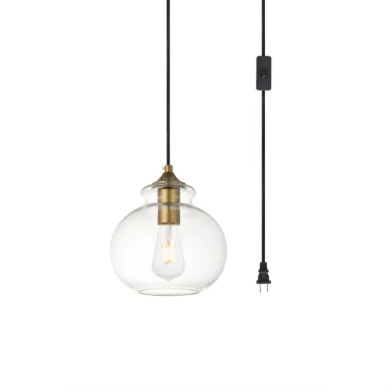 Destry 1 Light brass plug-in Pendant With Clear Glass {3}