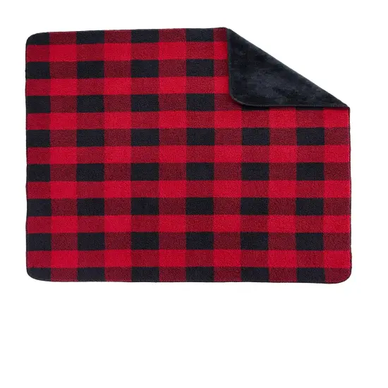 Double-Sided Sherpa/plush Blankets | RADYAN&reg; Black/ red buffalo {1}