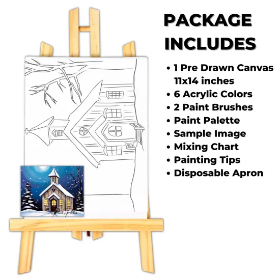 "Church House Lights" DIY Canvas Art Painting Kit, Adult Beginner, Acrylic Paint Size 11x14 inch {3}