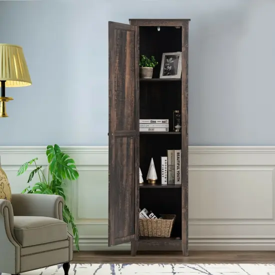 MDF Linen Tower Bathroom Storage Cabinet with 4 Shelves Walnut {2}