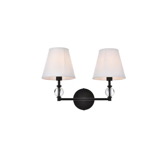 Bethany 2 lights bath sconce in black with white fabric shade {1}