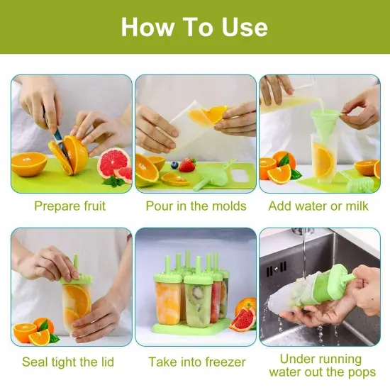6Pcs DIY Popsicle Reusable Molds For Homemade Iced Snacks Green {4}